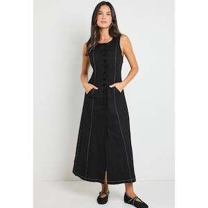 Re Union: Guide Black Contrast Stitch Maxi Vest Dress
