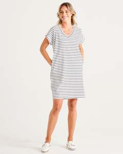 Betty Basics | White/Black Stripe Zena T-Shirt Dress