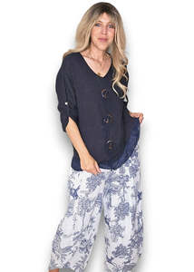 Helga May: Helga May | Navy Trios Button Top