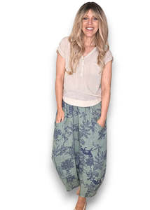 Helga May | Sage French Toille Barrel Linen Pants