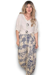 Helga May: Helga May | Beige French Toille Barrel Linen Pants