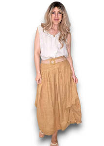 Linen: Helga May | Caramel Midi Raffia Belt Linen Skirt
