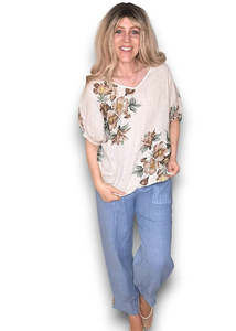 Helga May | Beige Spring Blossom Linen Top
