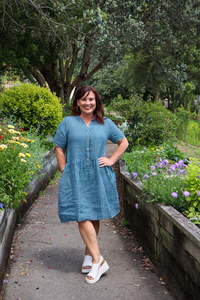 All Dresses: Helga May | Dark Jade Stripe Midi Coconut Button Dress