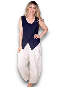 Basics: Helga May | Overlap Linen Tank - Navy