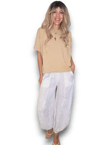Helga May | White Mini Button Linen Pant