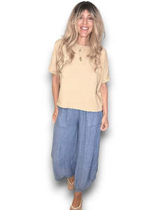 Pants: Helga May | Petrol Mini Button Linen Pant