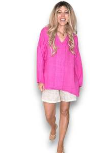 Helga May: Helga May | Hot Pink Coastal Fray Tunic