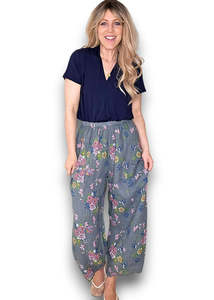 Linen: Helga May | Grey Wild Daisy Barrel Linen Pants