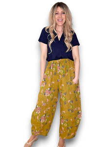 Linen: Helga May | Mustard Wild Daisy Barrel Linen Pants