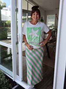 Loved By Me - Be My Candy - Pink & Green Stripe Skirt