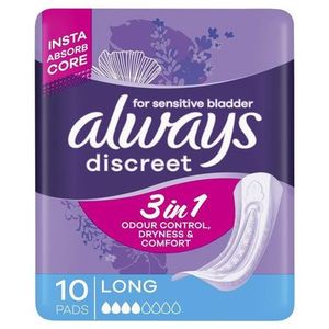 Products: Always Discreet Pad Level 4 Long 10 Pack