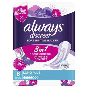 Products: Always Discreet Pad Level 5 Long Plus 8 Pack