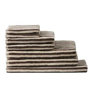 Citta - Wide Stripe Cotton Face Cloth - Cocoa/Bone