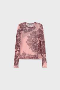 Silk Laundry: Silk Laundry - Mesh Long Sleeve Top Pressed Coral