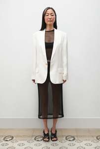 Silk Laundry: Silk Laundry - Mesh Mid Length Skirt - Black