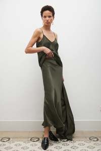 Silk Laundry: Silk Laundry - Bias Cut Skirt - Pine