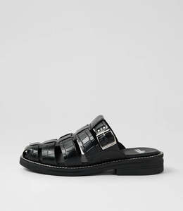 Footwear: Rollie - Mule Fisherman Black Croc