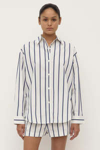 Assembly Label - Nara Stripe Long Sleeve Shirt - White/Ture Navy