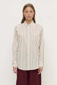Assembly Label - Amaro Italian Stripe Long Sleeve Shirt - Merlot/White Stripe