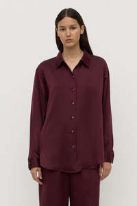 Womens: Assembly Label - Pippa Silk Long Sleeve Shirt - Merlot