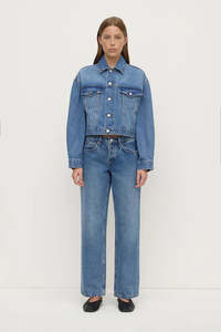 Assembly Label - Womens Cropped Denim Jacket - Classic Blue
