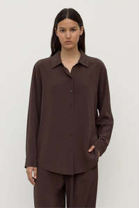 Assembly Label - Betty Silk Long Sleeve Shirt - Ganache