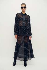 Silk Laundry: Silk Laundry - Chiffon Long Bias Cut Skirt - Small Polka Dot