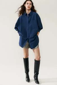 Silk Laundry - Cotton Silk Round Shirt - Midnight