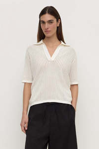Assembly Label - Nina Cotton Knit Polo - Antique White