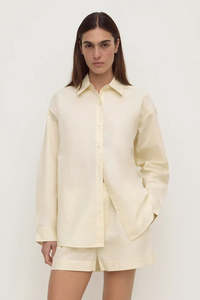 Tops: Assembly Label - Micha Poplin Long Sleeve Shirt - Vanilla