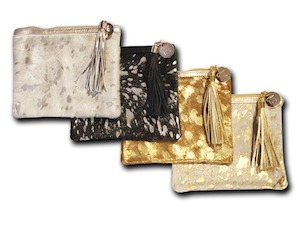 Natural Cowhide Bags + Wallets: Mini Metallic Clutch