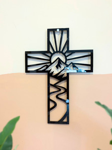 Glow Guardians Night Lights: Mountain River Cross Wall Art