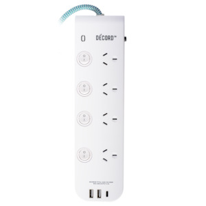 Power Boards: Décord Multi-Use Power Board 4 Sockets with USB Charging