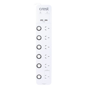 Power Boards: Power Board 6 Socket 6 Switch 2 USB Surge Protected