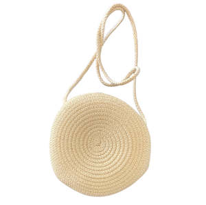 Bags And Purses: Beige Round Woven Bag