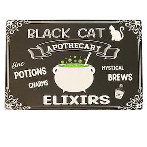 The Apothecary Collection: Black Cat Apothecary Landscape Metal Wall Art