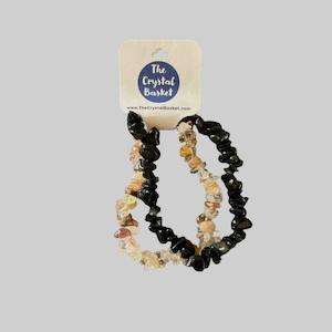 Rutile Quartz & Black Obsidian Chip Bracelets 2 pack