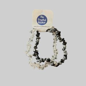Snowflake Obsidian & Clear Quartz Chip Bracelet 2 pack