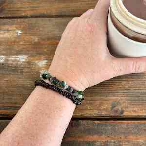 Bracelets: Bracelet Set of 2 Garnet & Moss Agate