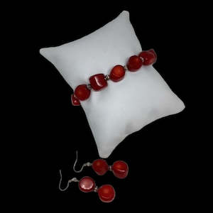 Bracelets: Red Coral Bracelet and Earring Set