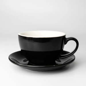 Glass Cup: Precision Cup & Saucers in Gloss Black (300ml)