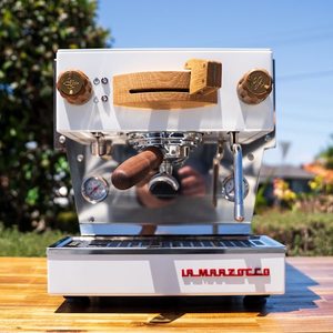 La Marzocco: Pre Loved Custom La Marzocco Linea Mini In White & Timber Kit