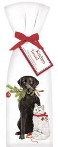 Around The House: Black Lab with Cat Christmas Kitchen Towel
