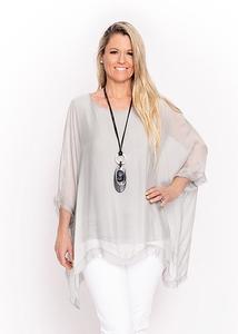 Products: Natural Silk Batwing Top with Raw Edge - The Dressing Room NZ