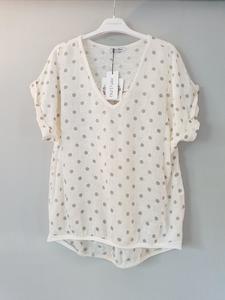Products: Womens Natural Linen T-Shirt with Spot Detail - The Dressing Room NZ