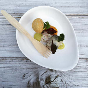Single Use Table Serve Ware: Waxed Wooden Cutlery Natural Tableware - 100 Per Pack