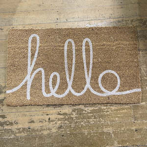 Rugs Doormats: Coir Doormat - White Hello
