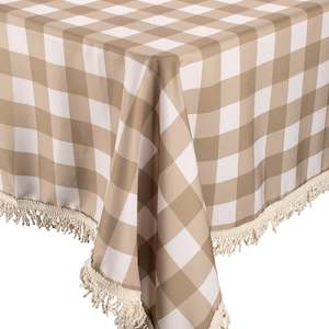Table Linen: Olive Check Fringed Tablecloth