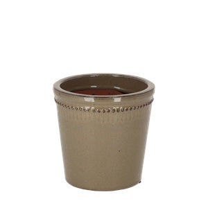 Garden: Glazed Taupe Flower Pot with Saucer